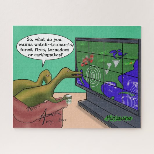 Domme dinosaurussen kijken naar tekenen van klimaa legpuzzel (Horizontaal)