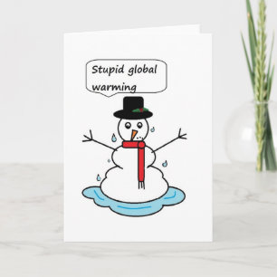 domme sneeuwpop voor de opwarming van de aarde feestdagen kaart