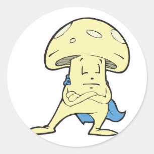 domme superheld helderschimmel paddestoel cartoonp ronde sticker