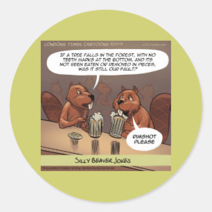 Dommige bevergrappen Grappige cartoon Ronde Sticker