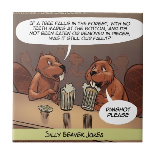 Dommige bevergrappen Grappige cartoon Tegeltje (Voorkant)