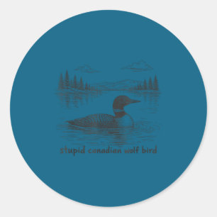Dommige Canadese wolf vogel grappige duiker dier d Ronde Sticker