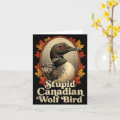 Dommige Canadese wolf vogel grappige retro duiker Kaart (Gele Bloem)