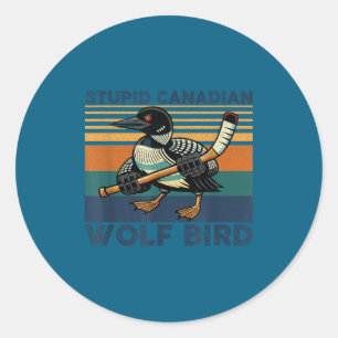 Dommige Canadese wolf vogel grappige spijbelen dui Ronde Sticker
