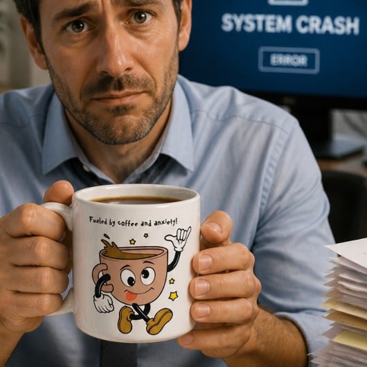 Dommige koffie en angst koffiemok