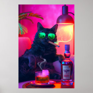 Don Gatto's nachthemd Fancy kat Drink whisky Poster