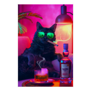Don Gatto's Nachtmuts   Verwendende Kat Drinkende  Perfect Poster