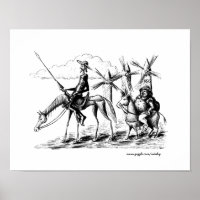Don Quichot en Sancho Panza inkt pen tekenen kunst