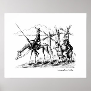 Don Quichot en Sancho Panza inkt pen tekenen kunst Poster