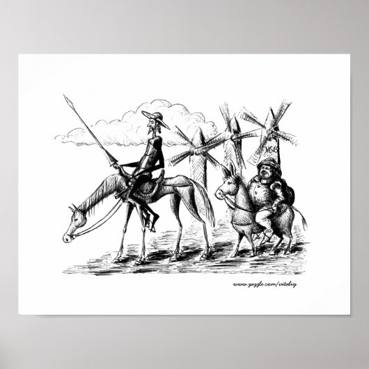 Don Quichot en Sancho Panza inkt pen tekenen kunst Poster (Voorkant)