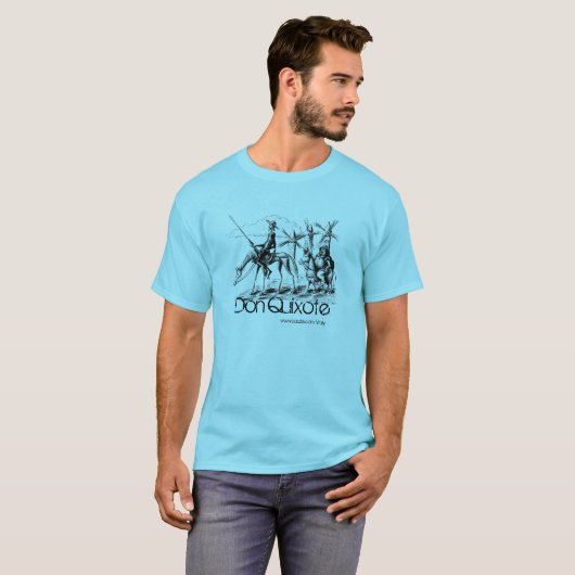 Don Quichot en Sancho Panza inkt pen tekenen kunst T-shirt (Voorkant volledig)