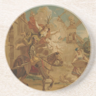 Don Quichot geleid door Dwaasheid, 18e-eeuwse wand Zandsteen Onderzetter
