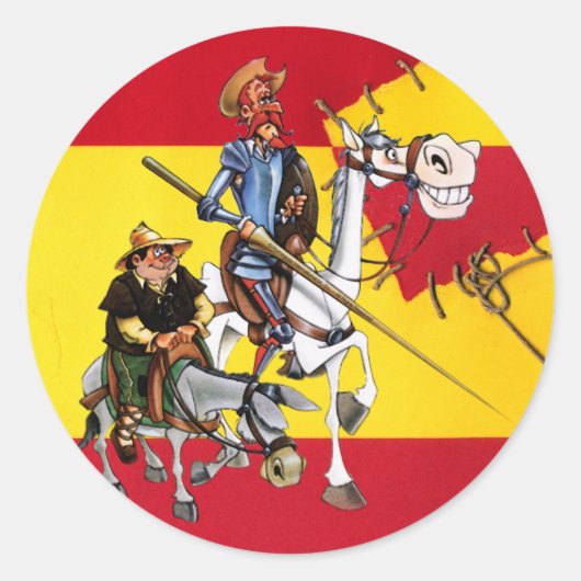 DON QUIJOTE&SANCHO - Windmolen Spaans-vlag Ronde Sticker (Voorkant)