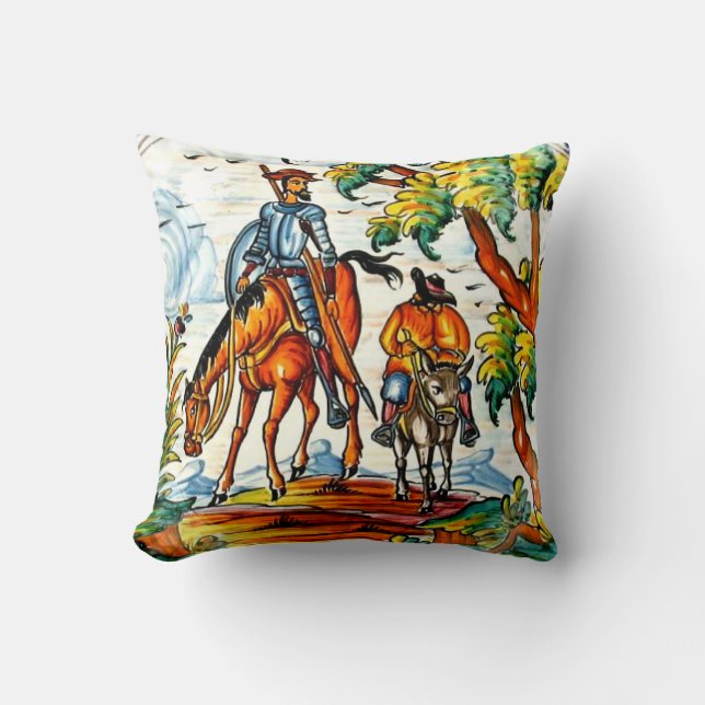 Don Quixote Cervantes Antiek Majolica Pottery Art Kussen (Voorkant)