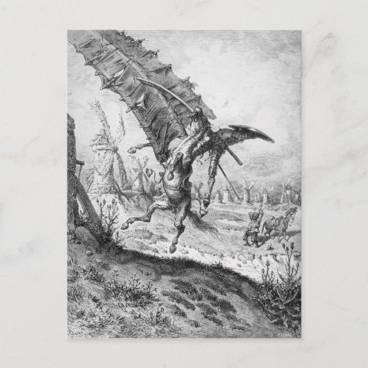 Don Quixote en de windmolens Briefkaart (Voorkant)