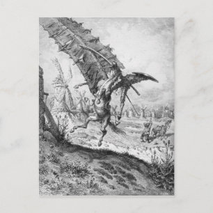 Don Quixote en de windmolens Briefkaart