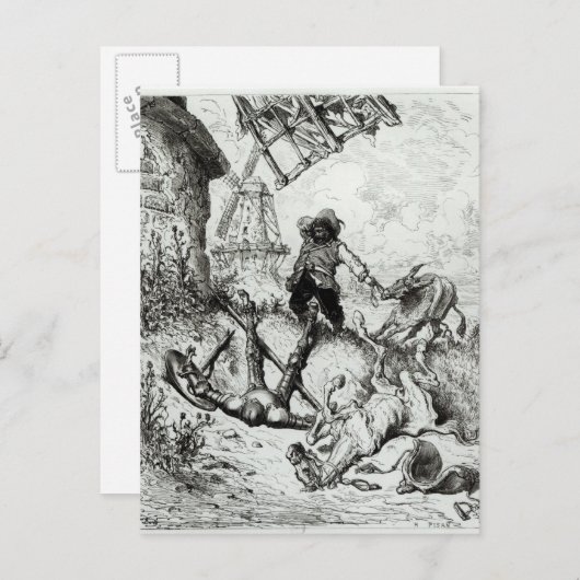 Don Quixote en de windmolens Briefkaart (Voorkant / Achterkant)