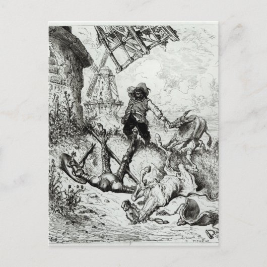 Don Quixote en de windmolens Briefkaart (Voorkant)