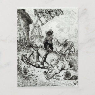 Don Quixote en de windmolens Briefkaart