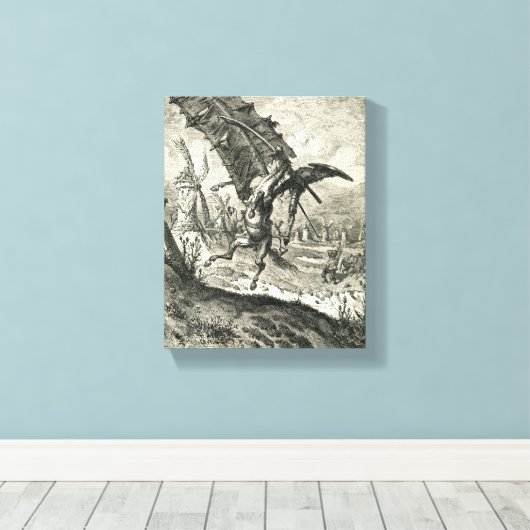 Don Quixote en de windmolens Canvas Afdruk (Insitu (Houten vloer))