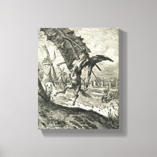 Don Quixote en de windmolens Canvas Afdruk
