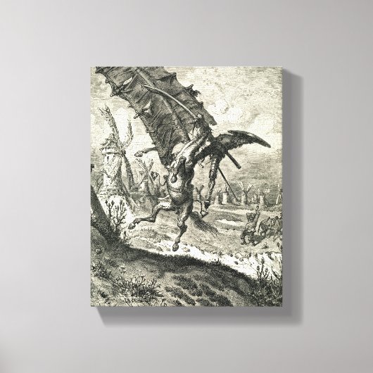 Don Quixote en de windmolens Canvas Afdruk (Voorkant)