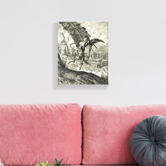 Don Quixote en de windmolens Canvas Afdruk (Insitu (Woonkamer))