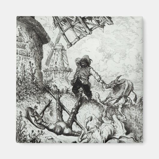 Don Quixote en de windmolens Magneet (Voorkant)
