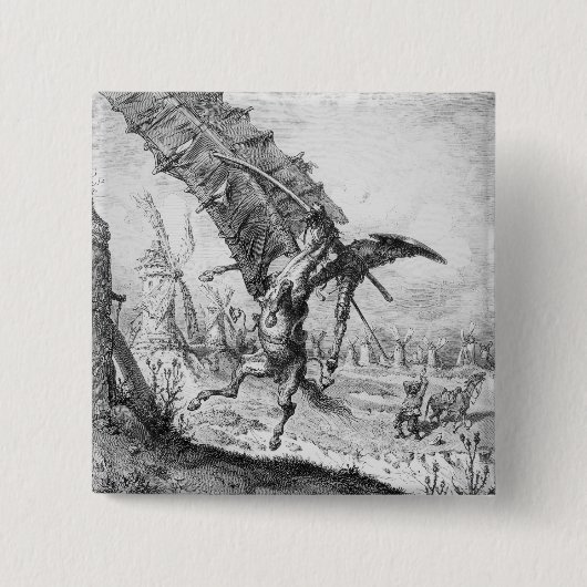Don Quixote en de windmolens Vierkante Button 5,1 Cm (Voorkant)