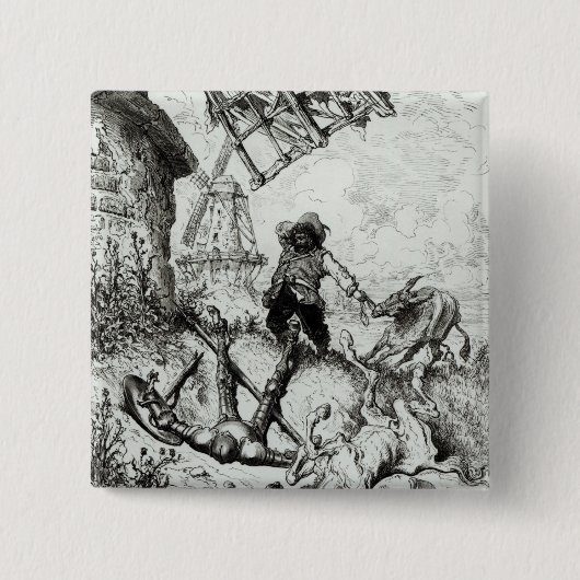 Don Quixote en de windmolens Vierkante Button 5,1 Cm (Voorkant)