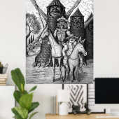 Don Quixote en Sancho Panza-inktpen tekenen Poster (Thuiskantoor)