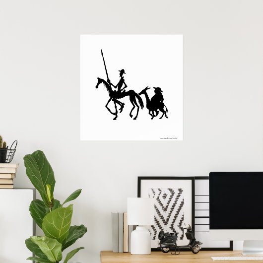 Don Quixote en Sancho Panza zwart-wit Poster (Thuiskantoor)