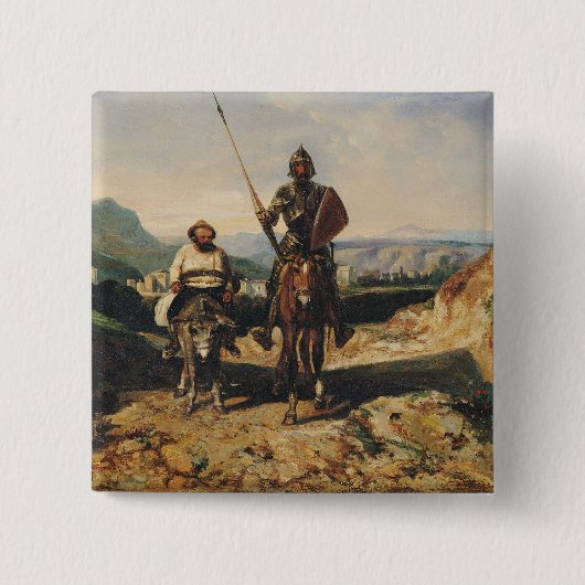 Don Quixote en Sancho Vierkante Button 5,1 Cm (Voorkant)