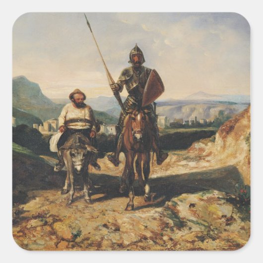 Don Quixote en Sancho Vierkante Sticker (Voorkant)