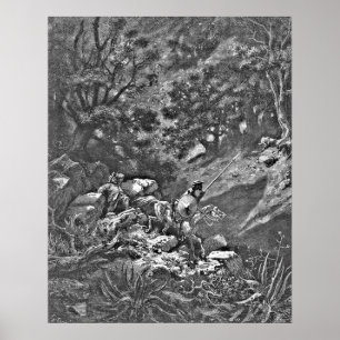 Don Quixote in Forest Engraving Poster