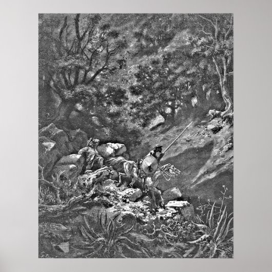 Don Quixote in Forest Engraving Poster (Voorkant)