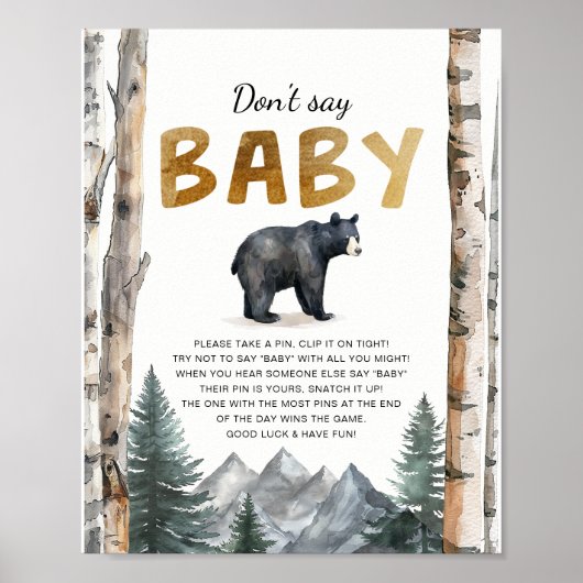 Don’t Say Baby Game Sign | Woodland Bear Adventure Poster (Voorkant)