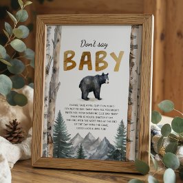 Don’t Say Baby Game Sign | Woodland Bear Adventure Poster