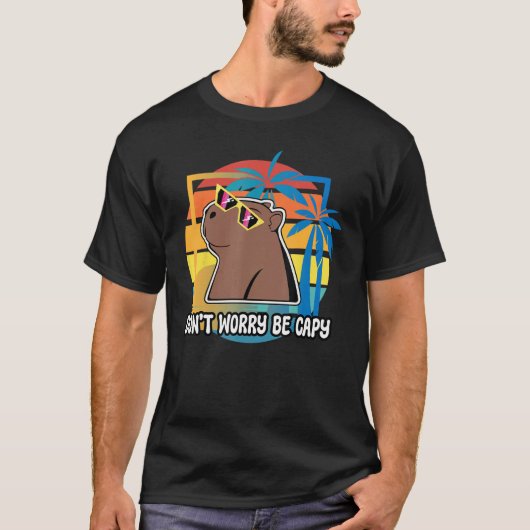 Don t Worry Be Capy Capybara Retro Rodent Animal T-shirt (Voorkant)