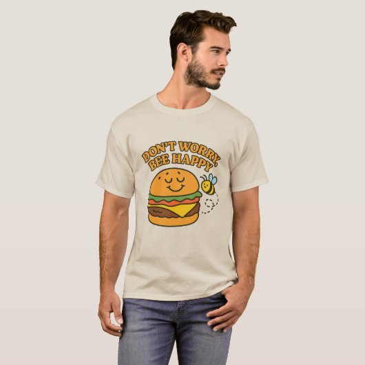 “Don’t Worry, Bee Happy” T-Shirt (Voorkant volledig)