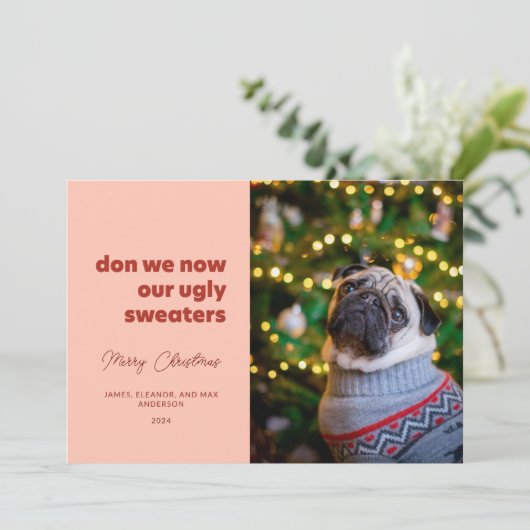 Don We Nu Onze Lelijke Truien Rood En Roze Feestdagenkaart (Staand voorkant)