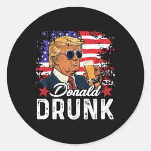 Donald Dronken Trump Drink Bier 4 juli Amerikaans Ronde Sticker