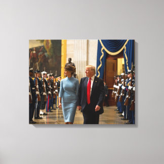 Donald en Melania Trump met militaire erewacht Canvas Afdruk