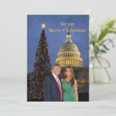 Donald en Melania: We zeggen vrolijk kerstfeest! Feestdagenkaart (Staand voorkant)