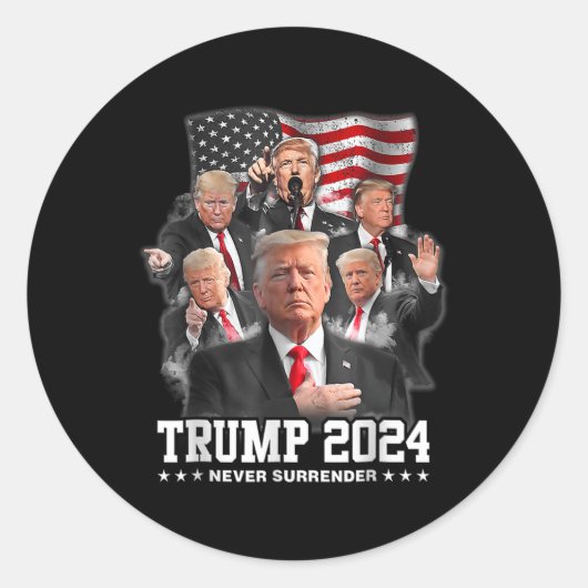 Donald J Trump 2024 Nooit Overgave Ronde Sticker (Voorkant)