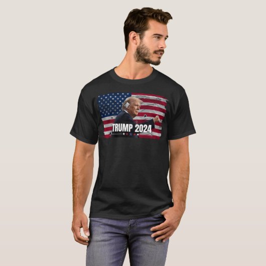 Donald Trump 2024 American Flag T-shirt (Voorkant volledig)