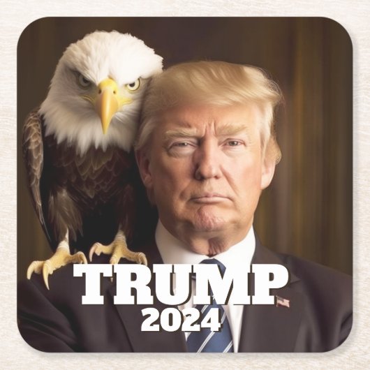 Donald Trump 2024 Foto - zeearend op schouder Kartonnen Onderzetters (Voorkant)