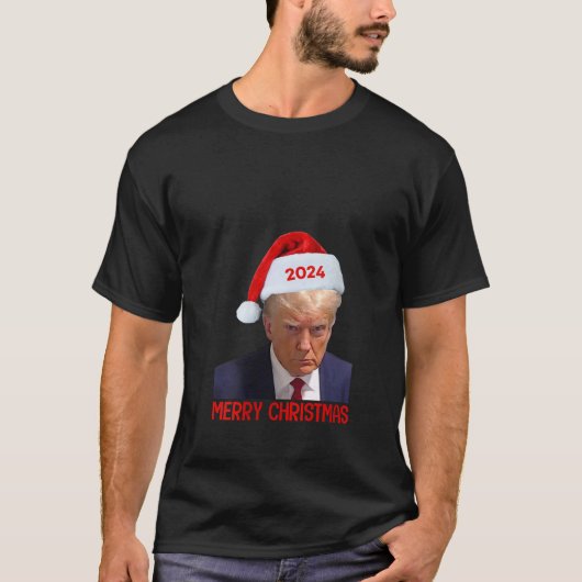 Donald Trump 2024 Santa Hat Vrolijke Kerst Mannen T-shirt (Voorkant)