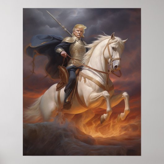 Donald Trump 2024 White Horse Knight Hero Funny AI Poster (Voorkant)