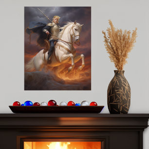 Donald Trump 2024 White Horse Knight Hero Funny AI Poster